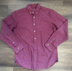 JT Jack Threads Shirt Small Mens Plaid Red White Blue Button Down Long Sleeve